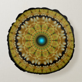 Coussins Ronds Mandala d'ornement lumineux fractal doré