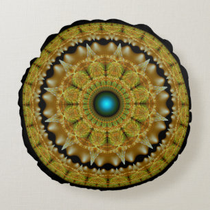 Coussins Ronds Mandala d'ornement lumineux fractal doré