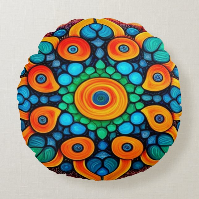 Coussins Ronds Mandala Ethnique Audacieux (Devant)