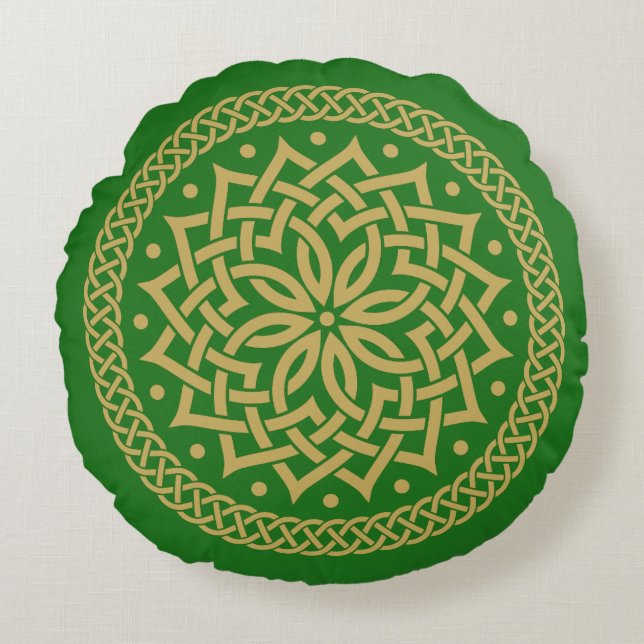 Coussins Ronds Mandala Fleur Celtique Or Intricte (Devant)
