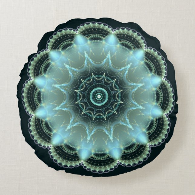 Coussins Ronds Mandala fractal étoile brillante (Devant)