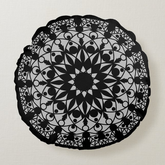 Coussins Ronds mandala géométrique décoratif (Devant)