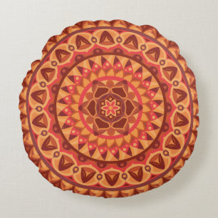 Coussins Ronds Mandala Marron Bohème Neutre Cosy Hygge