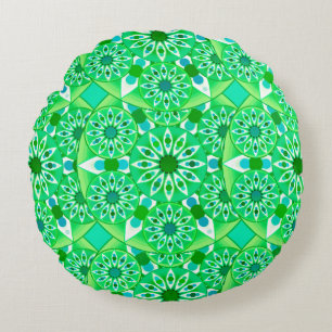 Coussins Ronds Mandala motif, vert émeraude et paon