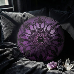 Coussins Ronds Mandala Mystique Violet Gothique Foncé