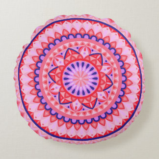 Coussins Ronds Mandala rose boho motif géométrique d'amour vibran