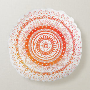 Coussins Ronds Mandala spirituel orange jaune