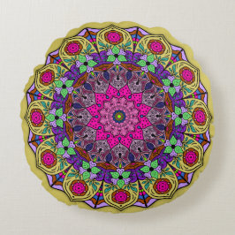 Coussins Ronds Mandala Sunshine Rose Jaune