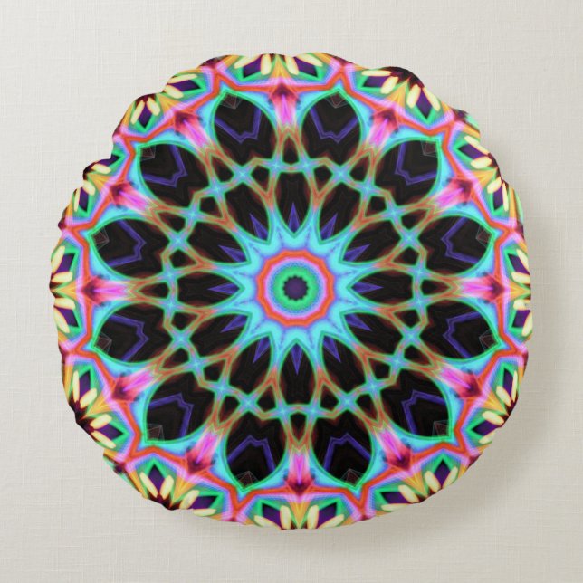 Coussins Ronds Mandala super géométrique (Devant)