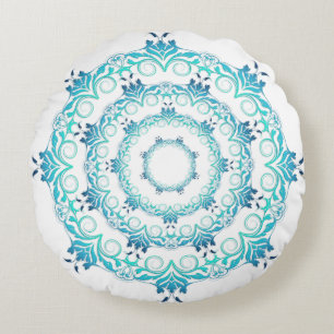 Coussins Ronds mandala. turquoise ethnique