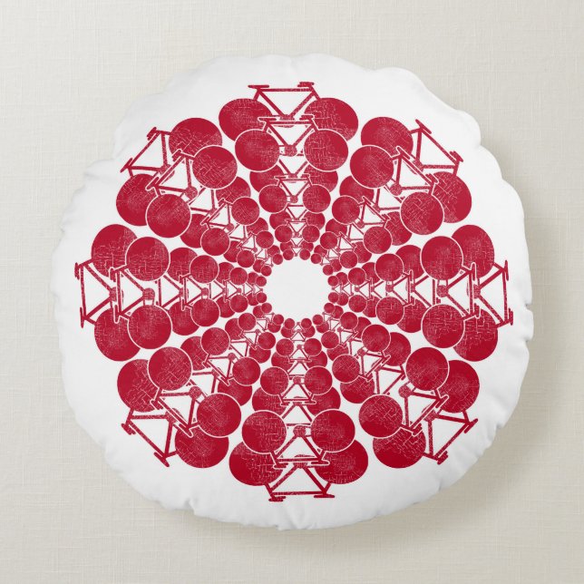 Coussins Ronds mandala vélo rouge sur blanc (Devant)