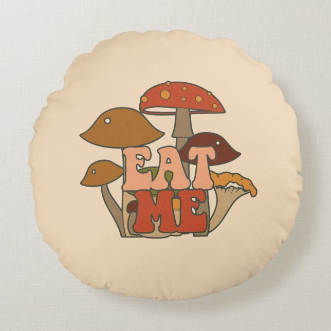 Coussins Ronds "Mange-moi" - Conception Whimsical Mushroom (Devant)