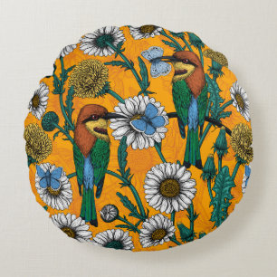 Coussins Ronds Mangeurs d'abeilles, papillons bleus et marguerite