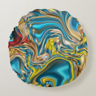 Coussins Ronds marbre abstrait tourbillons jaune turquoise bleu t