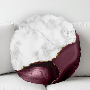 Coussins Ronds Marbre Blanc Agate de Bourgogne Doré