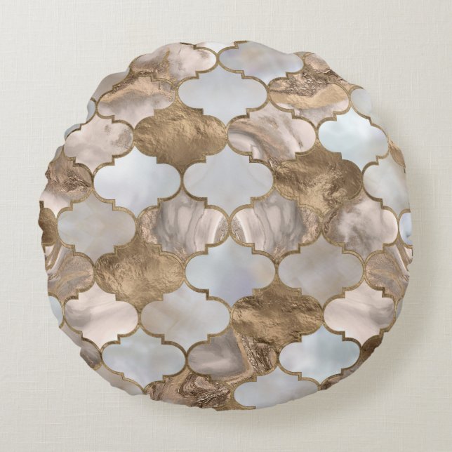Coussins Ronds Marbre blanc de treillis marocain et or (Devant)