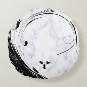 Coussins Ronds Marbre blanc, Graphique en fibre noire