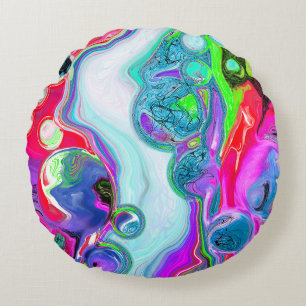 Coussins Ronds Marbre blanc River Digital Fluid Art