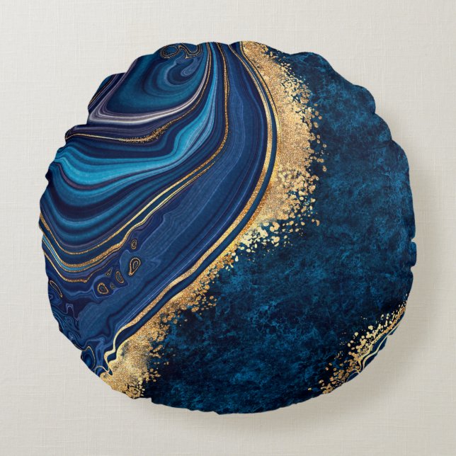 Coussins Ronds marbre bleu arrière - plan abstrait agate granite  (Devant)