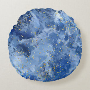 Coussins Ronds Marbre bleu et texture or