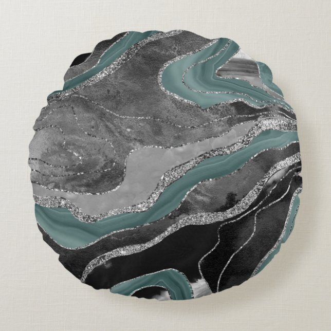 Coussins Ronds Marbre gris pâle Turquoise Agate Parties scintilla (Devant)
