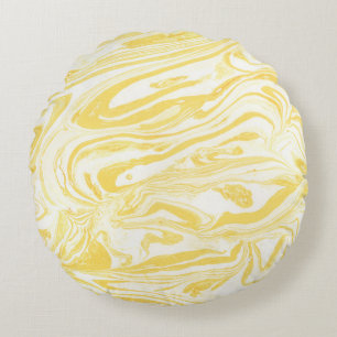 Coussins Ronds Marbre jaune élégant : Texture dessinée à la main