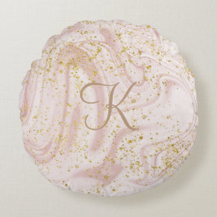 Coussins Ronds Marbre rose et blanc tourbillonnant paillettes dor
