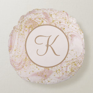 Coussins Ronds Marbre rose et blanc tourbillonnant paillettes dor