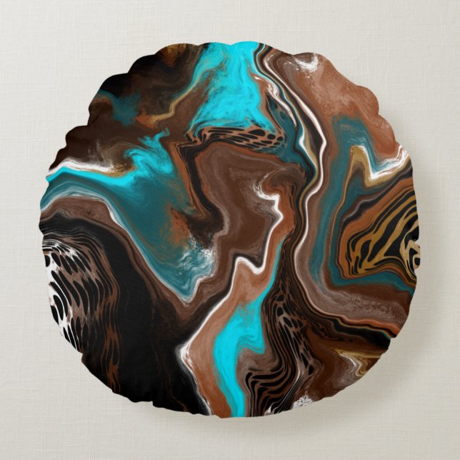 Coussins Ronds Marbre Turquoise Brown et bleu (Devant)