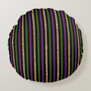 Coussins Ronds Mardi Gras Lignes Verticales Paillettes Dorées NOL