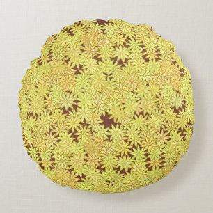 Coussins Ronds Marguerite jaune et or sur Brown chocolat