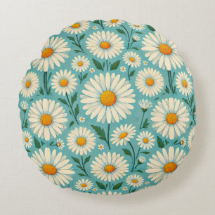 Coussins Ronds Marguerites sur un fond bleu doux