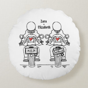 Coussins Ronds Mariage de motocyclette de deux mariées