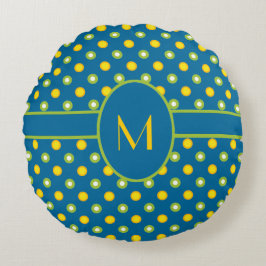 Coussins Ronds Marigolds, Vert, Jaune Polka Dot Monogramme Coussi