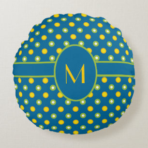 Coussins Ronds Marigolds, Vert, Jaune Polka Dot Monogramme Coussi