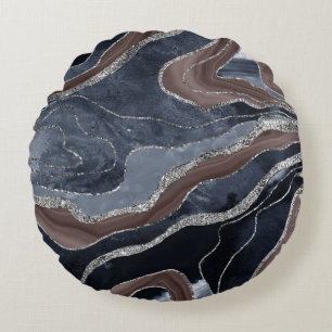 Coussins Ronds Marine Bleu Marbre Brown Agate Parties scintillant