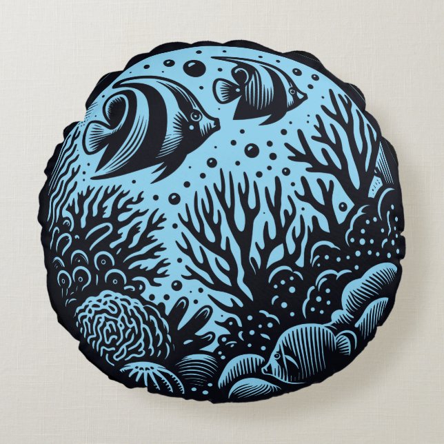 Coussins Ronds Marine Life Ocean Theme Decorative Round Pillow (Devant)