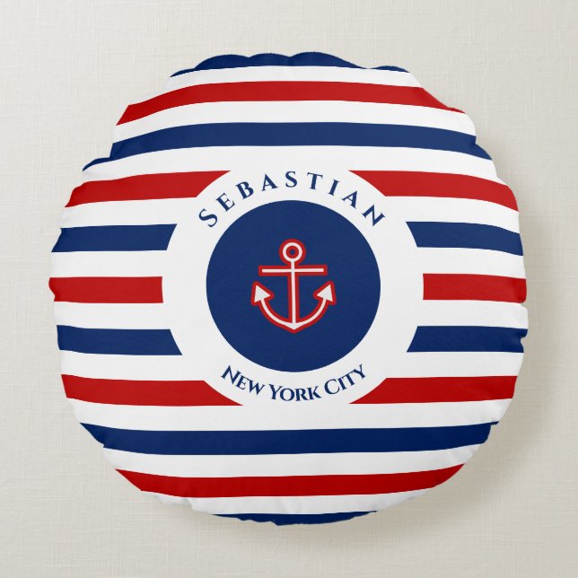 Coussins Ronds Marine marine Bleu Rouge Blanc rayures (Devant)