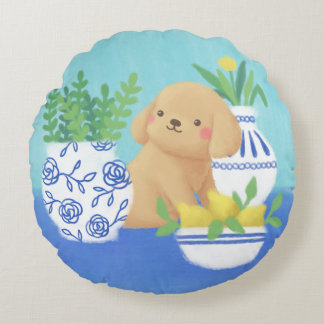Coussins Ronds Marionnette mignonne avec Plantes, citrons et fleu