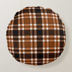 Coussins Ronds Marron Noir Blanc Flanelle Motif Tartan Design