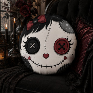 Coussins Ronds Masque de poupée à œil bouton gothique rose noir H