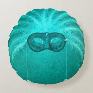 Coussins Ronds Masque mascarisé en plumes élégant turquoise vinta