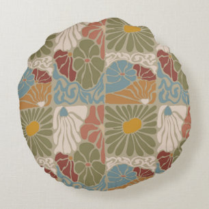 Coussins Ronds Matisse Groovy floral Art Nouveau 1970s Boho 