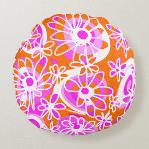 Coussins Ronds Mazipoodles Love Flowers - Orange Rose Blanc