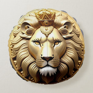 Coussins Ronds Médaillon Lion D'Or Avec Couronne