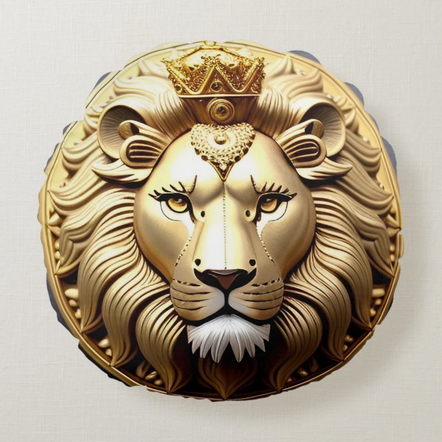 Coussins Ronds Médaillon Lion D'Or Avec Couronne (Devant)