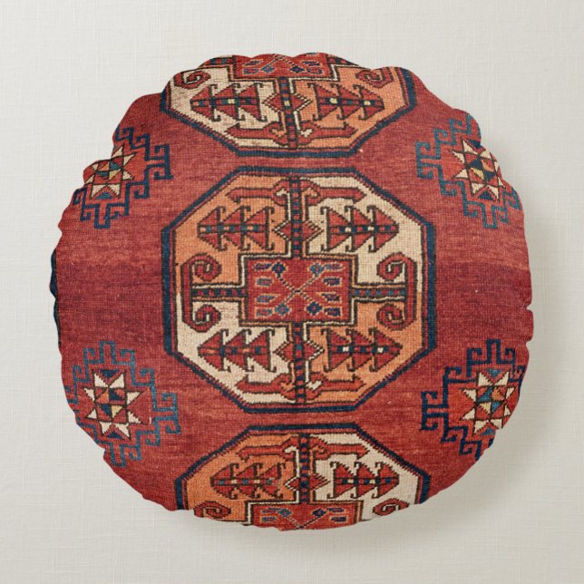 Coussins Ronds Médaillons du Turkestan rouge orange  (Devant)