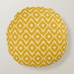 Coussins Ronds Médina d'or : Géométrie Marocaine Jaune Andalouse