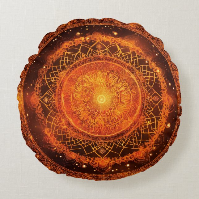 Coussins Ronds Méditation de Sacral Chakra Orange Mandala (Devant)