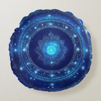 Coussins Ronds Méditation du mandala bleu du troisième œil Chakra